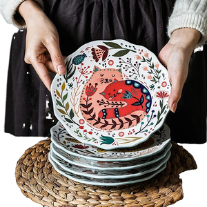 Plato de Cena de 8 Pulgadas con Diseño de Gato Colorido, Porcelana Fina con Esmalte Craquelado, Bandeja de Postre para Bodas, Vajilla con Diseño de Gatito y Flores, Apto para Microondas - Product Image 4