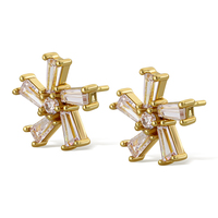 Mode 18k Plaqué Or Personnalité Fleur Forme Rectangulaire Zircon Moins Cher Boucles D'oreilles En Gros