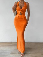 Femmes été élégant Double transfrontalier mouton corne Torsion avant suspendu cou haut court paillettes queue de poisson jupe MIDI naturel