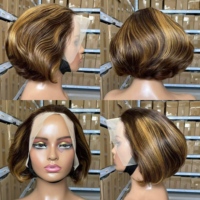 Perruque Pixie en Cheveux Humains à Densité 200% Très Vendue, Coupe Courte Droite, Dentelle Transparente 13*4 pour Femmes Noires