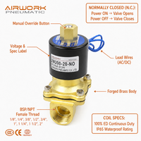 Vanne Solénoïde 2/2 Voies 2W200 Corps en Laiton G1/4 Normalement Fermée/Ouverte 12V 24V 220V AC DC pour Eau, Huile, Air