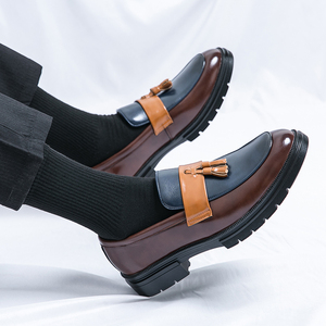 Chaussures habillées pour <span class=keywords><strong>homme</strong></span> en cuir marron <span class=keywords><strong>marine</strong></span> contrasté, à enfiler, antidérapantes, respirantes, à bout pointu, pour le bureau, les mariages, printemps, été, automne, hiver - Product Image 3