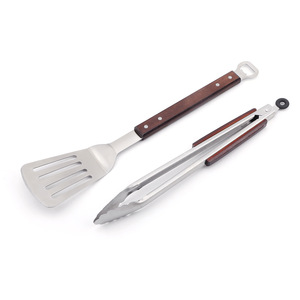 Juego de 2 Utensilios para Barbacoa con Mango de Roble, Acero Inoxidable, Multifuncional, para Acampar al Aire Libre - Product Image 2