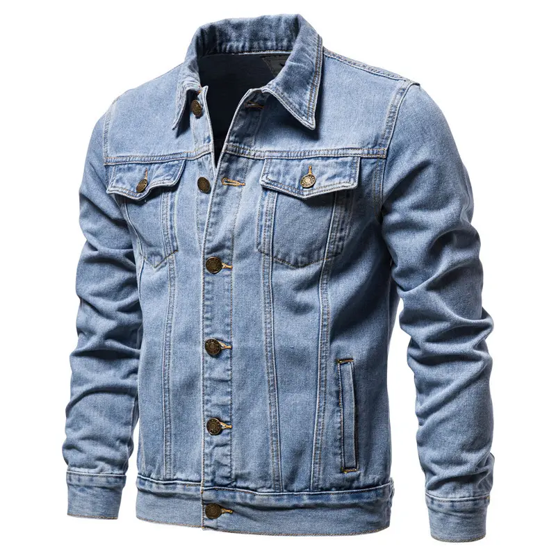 OEM light blue long sleeve jean jacket high quality outdoor plus size men's jacket