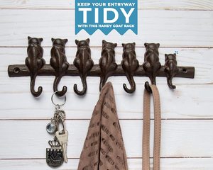 Rustic Brown Metal <strong>Seven</strong> <strong>Cats</strong> Wall Mounted Hanger Cast Iron Wall Hook - Product Image 3