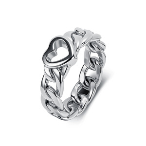 Trendy Cuban <b>chain</b> heart-shaped ring, a niche, high-end <b>titanium</b> steel gold-plated fashion work ring. - Product Image 1