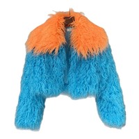 Manteau court femme en fausse fourrure de laine, style patchwork color-block, coupe slim, tendance hiver, style streetwear européen-américain, vente chaude