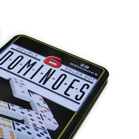 Jouet rectangulaire carré personnalisé en métal dominos d'emballage double six boîte en fer blanc avec matière plastique