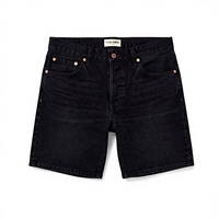 Celana Pendek Denim Wanita Warna Gelap Model Lurus Pinggang Sedang Gaya Kasual Bahan Katun Pakaian Musim Panas