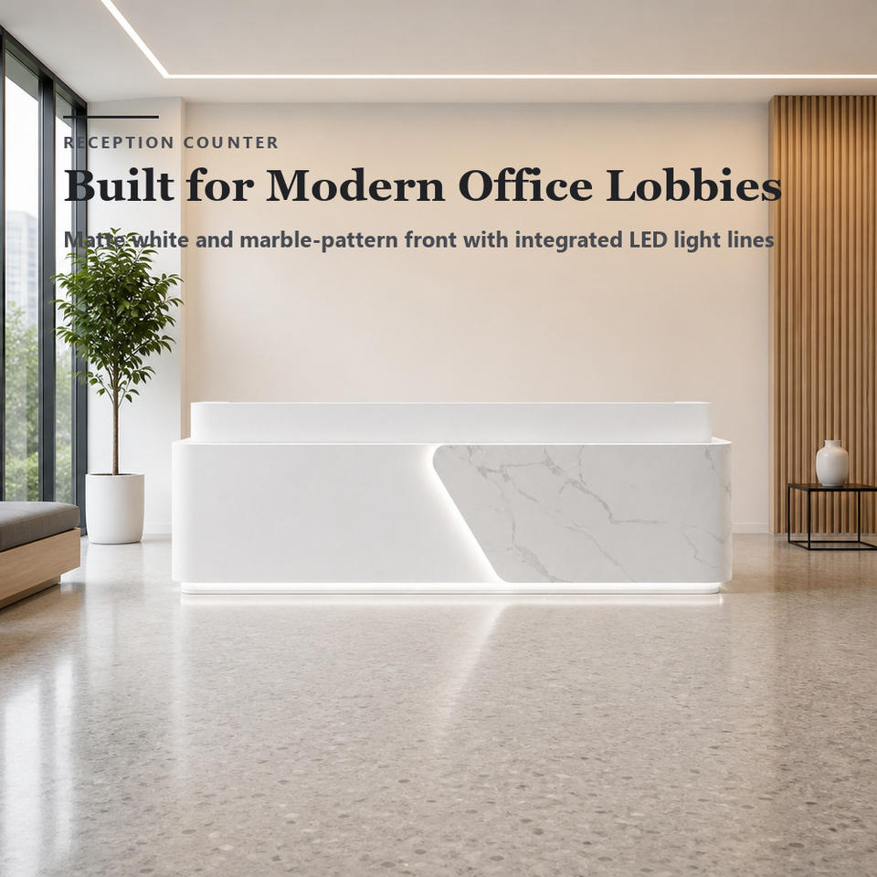 Custom Reception Desk MDF Veneer with logo Size Customization for ...