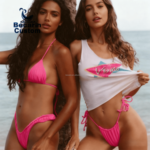 OEM Meisjes Sexy Bikini Badkleding & Strandkleding Sexy Strand Cheeky Effen Geprint Tweedelig Badpak String Sets Zomer Strandkleding - Product Image 1