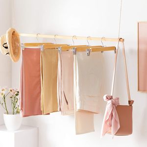 Wholesale U Shape Solid Metal Clip Wood Cloth Pant Trousers Hanger Adjustable Skirt Hanger Wholesaler - Product Image 2
