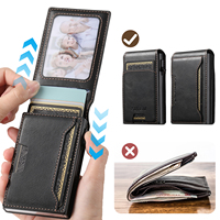 SUTENI Faux cuir pour hommes Portefeuille Fente pour carte Portefeuille Flip Cover Card Box En appuyant sur le bouton Éjecte automatiquement la carte