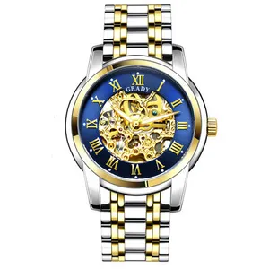 Роскошные новые мужские часы ведущей марки, золотые автоматические механические наручные часы из нержавеющей стали