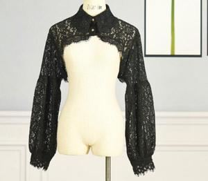 Ecoparty Blouse Dickey Détachable Protection Solaire Dentelle Demi-Blouse Broderie Faux Col Manches Longues <span class=keywords><strong>Crop</strong></span> <span class=keywords><strong>Top</strong></span> pour Femmes - Product Image 3