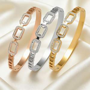 Wholesale Fashion Women's Stainless Steel 18K Gold Plated Zircon Fringe <b>Bangle</b> <b>Bracelet</b> for Anniversary - Product Image 1