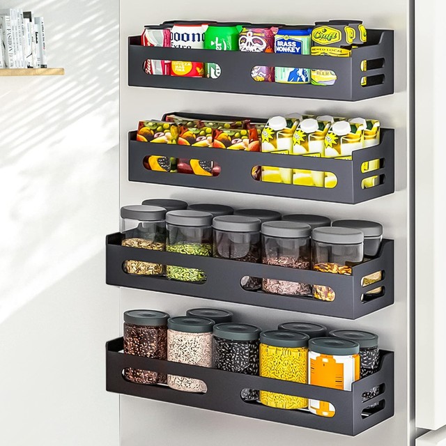 Magnetic Metal Spice Rack Refrigerator Side-Mount Organizer Punch-Free Kitchen Storage Shelf Anti-Rust Design No Installation