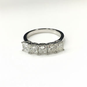 Gorgeous Five Stones Real Natural Princess Cut Diamond Eternity Band <b>Ring</b> Prong <b>Set</b> in 14K White <b>Gold</b> for Women's Daily Wear - Product Image 2