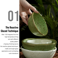Vente en gros directe d'usine, bol à soupe en céramique irrégulier japonais en porcelaine émaillée verte réactive pour restaurant