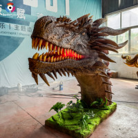 Simulation de tête de dinosaure animatronique personnalisée tête de dragon de l'Ouest peut cracher de la fumée de la bouche pour le parc d'attractions Dino