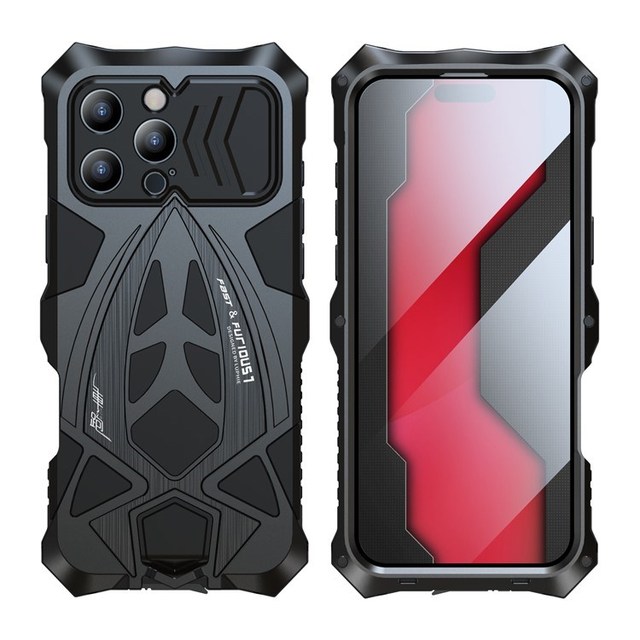 LUPHIE Sports Car Design Shockproof Metal & TPU Mobile Phone Cases with Screen Protector for 16 Pro Max