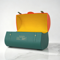 Boîte cadeau moderne en cuir PU bicolore vert et orange, style sac à main, avec fermeture magnétique, pour marque de mode