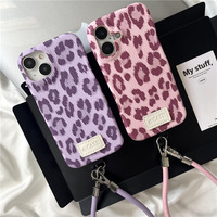 Funda de teléfono de cuero con estampado de leopardo japonés y coreano Tschick adecuada para iPhone 16 15 14 13 Pro Max Plus cordón