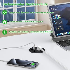 Prise de <span class=keywords><strong>bureau</strong></span> encastrée standard UE 80 mm, prise de <span class=keywords><strong>bureau</strong></span> industrielle, ABS, câble USB C rétractable 20 W, multiprise de table - Product Image 6