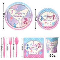 Nouvelle sirène thème fête vaisselle jetable ensemble enfant fête d'anniversaire assiette en papier bannières drapeau spirale vaisselle jetable ensemble