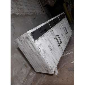 Aparador de Madera Maciza con Acabado Rústico Industrial, Base de Hierro Extensible para Almacenamiento, para Sala de Estar, Hotel, Hospital, Escuela - Product Image 1