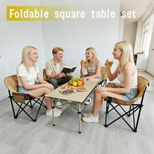 ชุดโต๊ะและเก้าอี้พับกลางแจ้งแบบพกพาสีกากีอลูมิเนียมอัลลอยด์รูปสี่เหลี่ยมผืนผ้า 120X48X55 ซม. สำหรับตั้งแคมป์ปิกนิก - Product Image 3