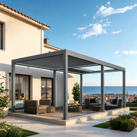 Pergola autoportante en aluminium de style américain avec toit à lames motorisées, écrans latéraux et éclairage LED