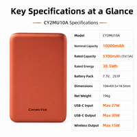 Batterie externe en gros OEM/ODM avec logo personnalisé, batterie externe en alliage d'aluminium 10000mAh, charge sans fil magnétique 30W PD + 15W