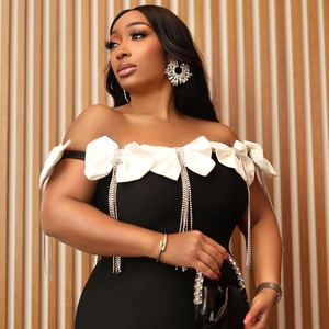 ชุดเดรสเปิดไหล่ติดโบว์สำหรับผู้หญิงชุดเดรสสำหรับงานพรอมเย็นสีดำหรูหราสำหรับผู้หญิงใส่ไปงานเลี้ยงอาหารค่ำ - Product Image 4