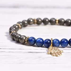 Fashion lucu Mini 6mm kalung manik-manik batu alam pirit kalung gelang bungkus panjang 26 inci dengan liontin <span class=keywords><strong>Hamsa</strong></span> - Product Image 4