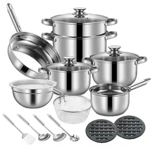 Thiết kế mới 18 cái đồ dùng nhà bếp Sản phẩm độc đáo thép không gỉ Cooking Pot Set và chảo không dính chảo Cookware sets