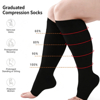 Chaussettes de compression graduée tricotées sur mesure pour jeunes, grande taille, hauteur genou, à bout ouvert, pour la récupération de la circulation et un confort tout au long de la journée