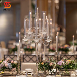 Candelabro de Mesa Rectangular de Metal Dorado Transparente de 130 cm de Alto con Diseño de Espejo y 13 Brazos para Bodas, Venta al por Mayor - Product Image 2