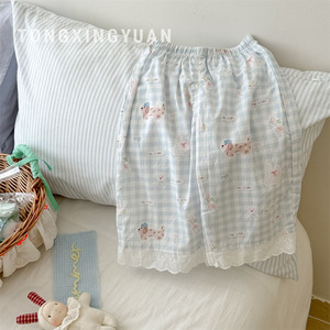 Tongxingyuan Girls Summer Pants Grid Cartoon Cotton Loose Breathable Baby Bottoms - Product Image 1