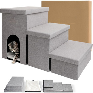 Sofá Gris para Mascotas, Cama para Perros, Escaleras de Felpa Tapizadas, Rampa para Mascotas con Espacio Oculto para Perros Pequeños - Product Image 2