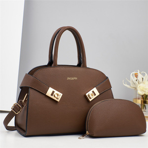Ensemble de sacs Boston pour femmes Jingapin, sac à main en cuir noir avec fermeture à glissière et pochette assortie pour un usage quotidien - Product Image 2