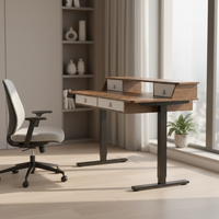 Bureau debout électrique PRORIALS avec design élargi, hauteur réglable et 4 tiroirs, étagères de rangement doubles, table de bureau à domicile