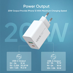VIDVIE Usine Voyage USB Type C <span class=keywords><strong>PD</strong></span> 20W QC3.0 Téléphone Mobile Chargeur Mural à Charge Rapide Adaptateur Avec Câble - Product Image 5