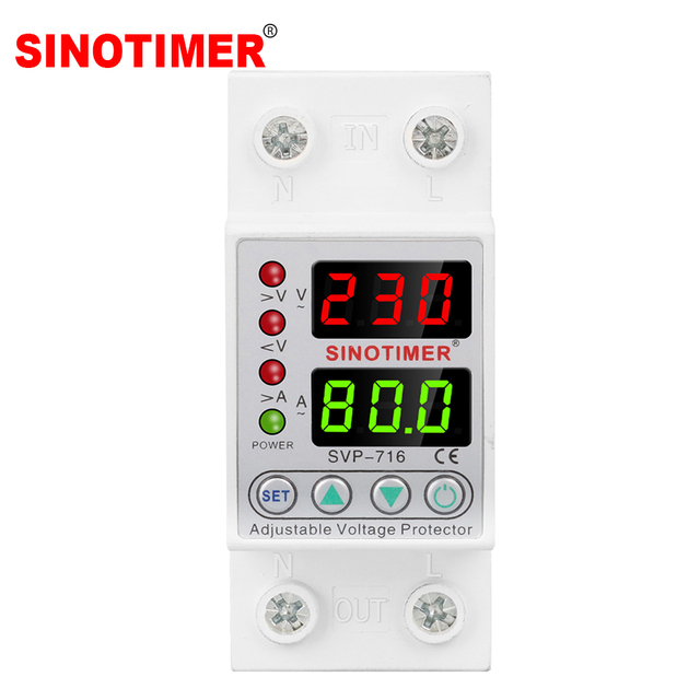 SVP716 Economic Adjustable Voltage Current Protector , Reconnect Time 1-600S, 40/63/80A 230V/220V Voltage Protector