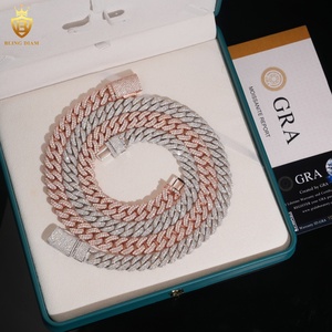 Wholesale Price <strong>Solid</strong> <strong>Silver</strong> 925 Rose Gold Cuban 10mm 12mm 13mm Iced Out VVS Moissanite Cuban Chain Necklace - Product Image 6