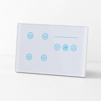 Interrupteur mural intelligent Tuya Smart DL Series en verre tactile WiFi 4 voies pour ventilateur intelligent, compatible Alexa Google pour la maison connectée