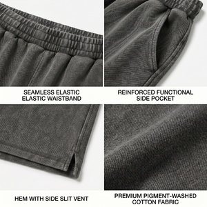 Shorts décontractés vintage délavés à l'acide pour hommes, style streetwear, prix bas, vente en gros, logo personnalisé, shorts en coton épais 400 g/m² vierges - Product Image 2