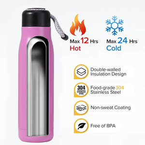 Bouteille d'eau en acier inoxydable écologique, non toxique, résistante à la transpiration, durable, à large ouverture, portable, pour le bureau, avec corde - Product Image 3