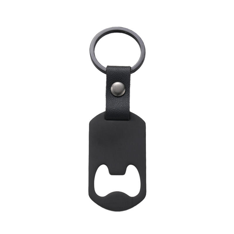 Black leather 55*30mm bottle opener keychain