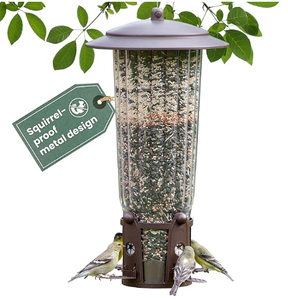 Tempat Makan Burung Liar Terbaik Squirrel-Be-Gone Max Ukuran Besar, Anti Burung, dengan Tempat Bertengger yang Diaktifkan Berat Badan, Kapasitas Biji 4LB - Product Image 1